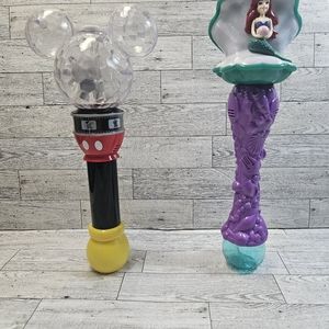 2 DISNEY PARKS BUBBLE WAND MICKEY MOUSE AND LEATHER MERMAID